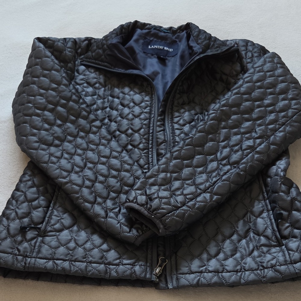 Lands' End PrimaLoft Women's Quilted Jacket Black XS Full Zip Long Sleeve